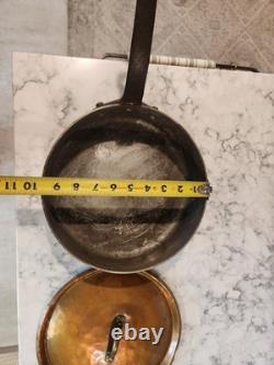 Vintage French Copper Saute Pan 9.5 Cast Iron Handle France 7 lbs Thick With Lid