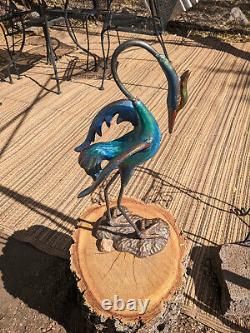 Vintage French Sculpted Cast Iron Cranes Garden Birds Painted