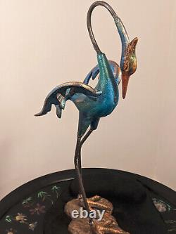 Vintage French Sculpted Cast Iron Cranes Garden Birds Painted