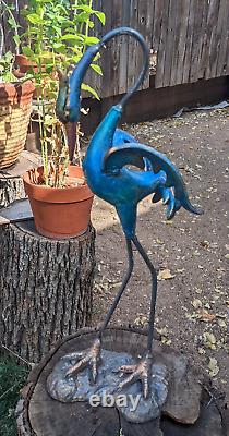 Vintage French Sculpted Cast Iron Cranes Garden Birds Painted