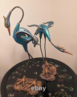 Vintage French Sculpted Cast Iron Cranes Garden Birds Painted