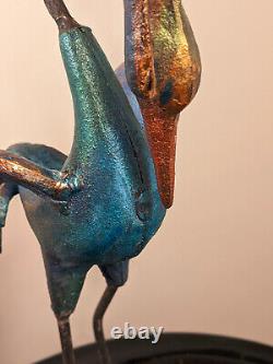 Vintage French Sculpted Cast Iron Cranes Garden Birds Painted