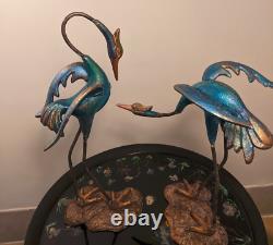 Vintage French Sculpted Cast Iron Cranes Garden Birds Painted