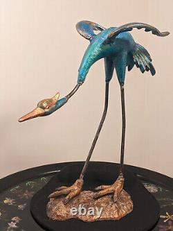Vintage French Sculpted Cast Iron Cranes Garden Birds Painted