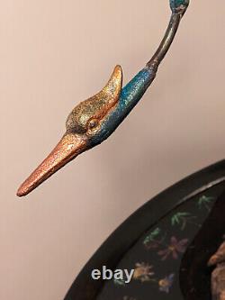 Vintage French Sculpted Cast Iron Cranes Garden Birds Painted
