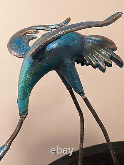 Vintage French Sculpted Cast Iron Cranes Garden Birds Painted