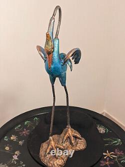 Vintage French Sculpted Cast Iron Cranes Garden Birds Painted