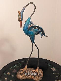 Vintage French Sculpted Cast Iron Cranes Garden Birds Painted