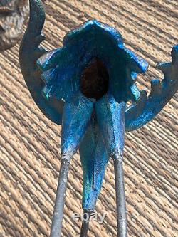 Vintage French Sculpted Cast Iron Cranes Garden Birds Painted