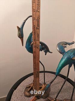 Vintage French Sculpted Cast Iron Cranes Garden Birds Painted