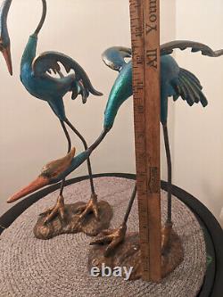 Vintage French Sculpted Cast Iron Cranes Garden Birds Painted