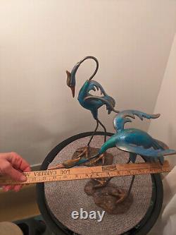 Vintage French Sculpted Cast Iron Cranes Garden Birds Painted