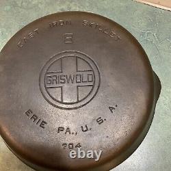 Vintage GRISWOLD #8 Cast Iron Skillet Large Logo 704 A Lye Cleaned Wobble/Spin