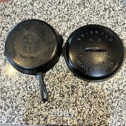 Vintage GRISWOLD CAST IRON #8 SKILLET Large Logo & Self Basting Lid Erie PA READ