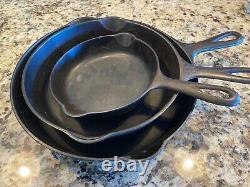 Vintage GRISWOLD Cast Iron SKILLETS #3, 6 and 8. Great condition