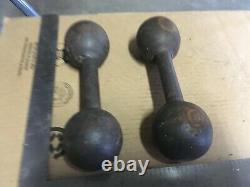 Vintage Gym early ROUND HEAD Dumbells Weights Cast Iron 10 lb. SET