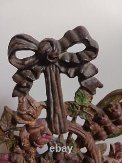 Vintage HUBLEY Cast Iron Doorstop #189 Basket of Flowers Original Paint