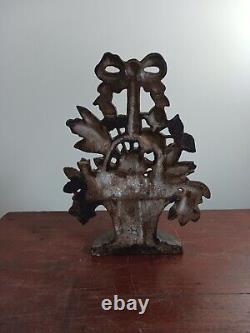 Vintage HUBLEY Cast Iron Doorstop #189 Basket of Flowers Original Paint