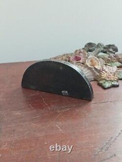 Vintage HUBLEY Cast Iron Doorstop #189 Basket of Flowers Original Paint