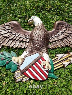 Vintage Heavy 40 lbs Cast Iron Bald Eagle & Shield Wall Plaque 33x15