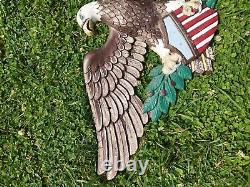 Vintage Heavy 40 lbs Cast Iron Bald Eagle & Shield Wall Plaque 33x15