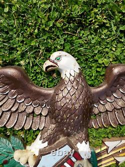 Vintage Heavy 40 lbs Cast Iron Bald Eagle & Shield Wall Plaque 33x15