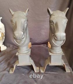 Vintage Horse Head Andirons Horsehead Cast Iron 15 tall & 20lbs Each NICE ONES