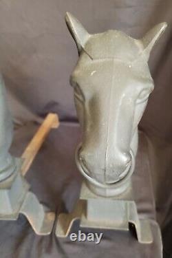 Vintage Horse Head Andirons Horsehead Cast Iron 15 tall & 20lbs Each NICE ONES