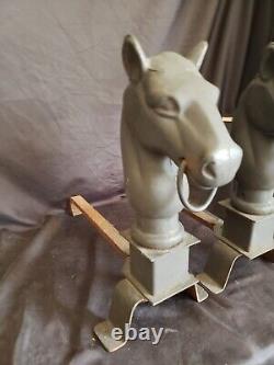 Vintage Horse Head Andirons Horsehead Cast Iron 15 tall & 20lbs Each NICE ONES