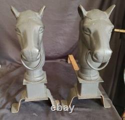 Vintage Horse Head Andirons Horsehead Cast Iron 15 tall & 20lbs Each NICE ONES