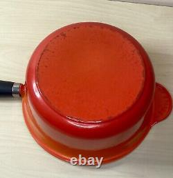 Vintage LE CREUSET Orange Flame Enamel #20 SAUCE PAN Black Phenolic Handle -HTF