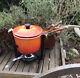 Vintage Le Creuse Cast Iron Enamel Fondue Pot Set Mama Mara Orange Flame French