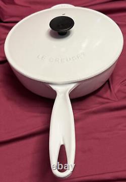 Vintage Le Creuset France #21 White Enameled Cast Iron Saucier 2.25 qt / 2 ltr