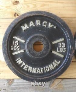 Vintage Marcy International Olympic 2 Weight Plates 33 lb/15 kgs Pair Cast Iron