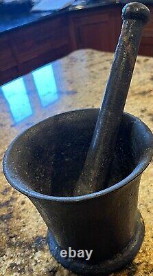 Vintage Mortar Pestle Apothecary Druggist Chemist Medical Cast Iron 11 Lbs