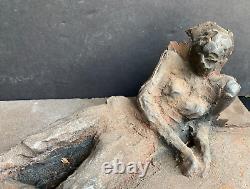 Vintage Nude Reclining Lady cast iron ART Sculpture on Cast Iron base 70 lbs