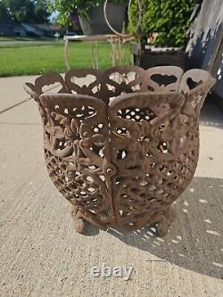 Vintage Ornate Victorian Cast Iron Footed Planter 12x12x10 Heavy 15 Lb