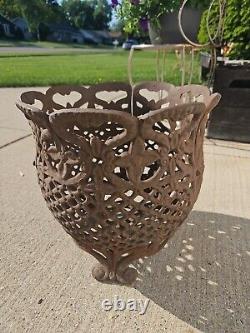 Vintage Ornate Victorian Cast Iron Footed Planter 12x12x10 Heavy 15 Lb
