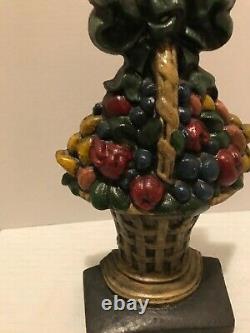 Vintage Painted Cast Iron large Heavy 14+ lbs FRUIT GIFT BASKET w Bow Doorstop