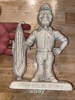 Vintage Seed Sales Award Door Stop 9+ LBS Cast Iron Metal Patina Farm Collector