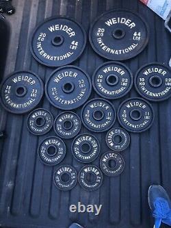 Vintage Weider International Olympic Weight Set 2 inch Plates Obo 253 Lbs Total