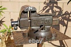 Vintage Wilton 1645, 5'' Jaw Swivel Anvil Vise, Schiller Park ILL Usa, 37 Lbs Vice