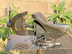 Vintage Wilton Shop 4'' Jaw Swivel Anvil Vise, Chicago 14 Usa, 25 Lbs Vice