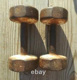 Vintage York 15 lb Roundhead Cast Iron Dumbbells Pair 2-15 lb 30 lbs Made in USA
