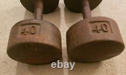 Vintage York 40lb pair Cast Iron roundhead Dumbbells round head pre USA rare