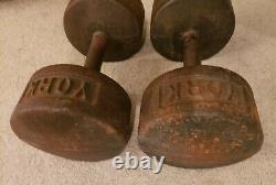 Vintage York 40lb pair Cast Iron roundhead Dumbbells round head pre USA rare