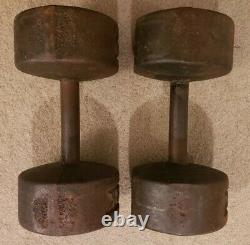 Vintage York 40lb pair Cast Iron roundhead Dumbbells round head pre USA rare