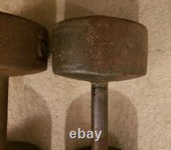 Vintage York 40lb pair Cast Iron roundhead Dumbbells round head pre USA rare