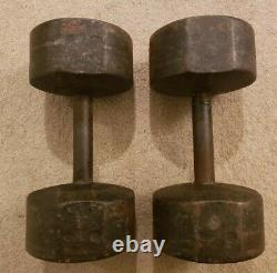 Vintage York 40lb pair Cast Iron roundhead Dumbbells round head pre USA rare