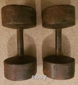 Vintage York 40lb pair Cast Iron roundhead Dumbbells round head pre USA rare